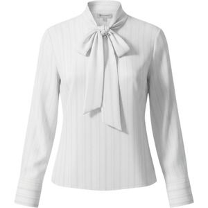 Neiman Marcus Ivory Silk Blend Tie-Neck Blouse with Metallic Stripe Detail L NWT